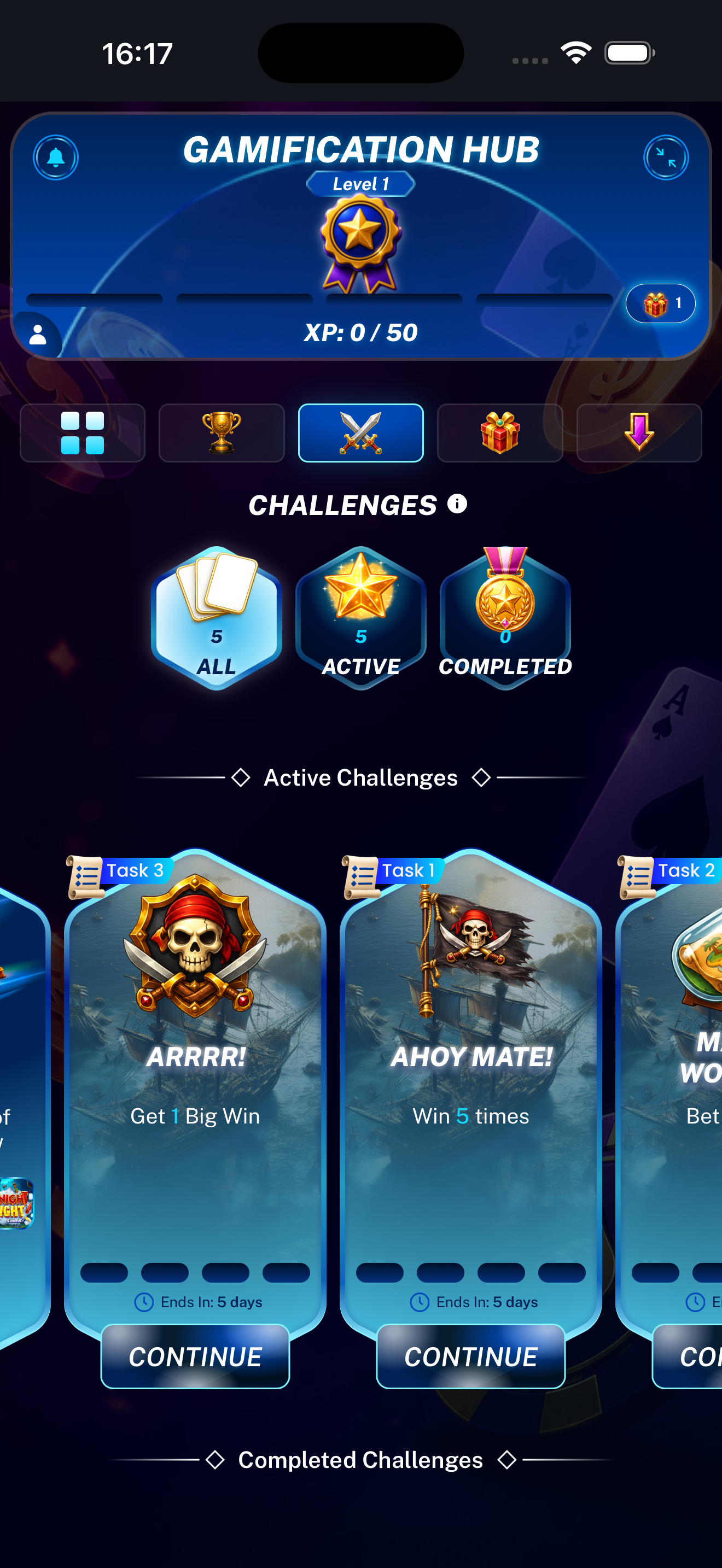 Mission Challenge on the Challenges landing page displayed on a mobile phone